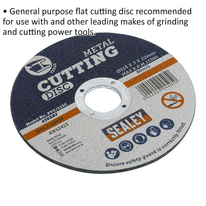 115 x 3mm Flat Metal Cutting Disc - 22mm Bore - Heavy Duty Angle Grinder Disc Loops