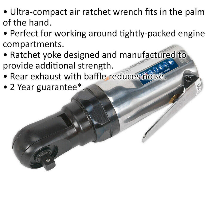 Super Stubby Air Powered Ratchet Wrench - 1/4" Sq Drive - Ratchet Yoke Loops