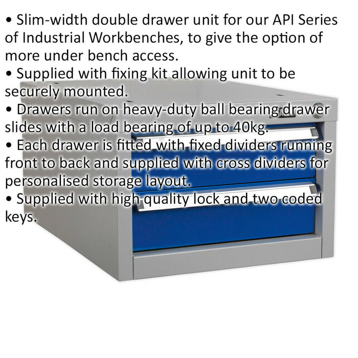 Double Slim Drawer Unit - Suits ys02557 ys02560 & ys02562 Industrial Workbenches Loops