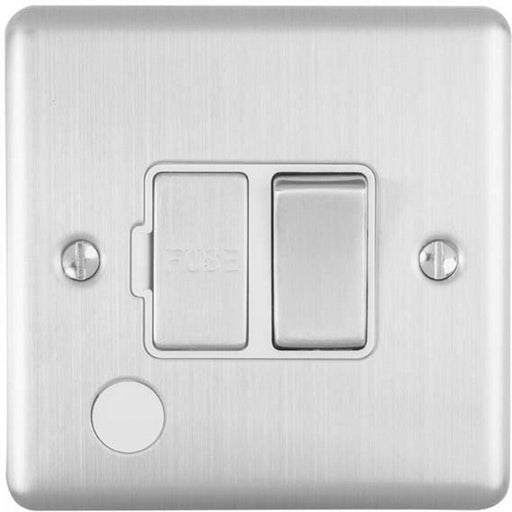 13A DP Switched Fuse Spur & Flex Outlet SATIN STEEL & White Mains Isolation Loops