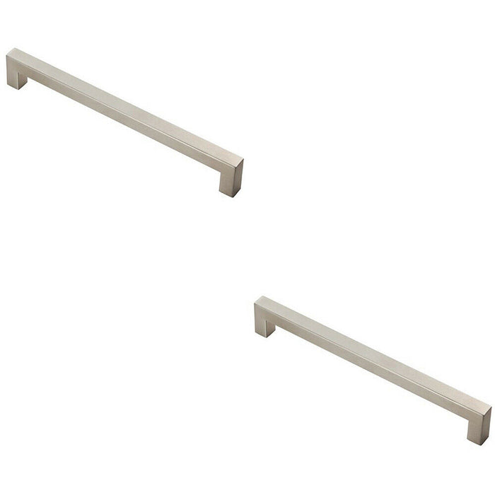 2x Square Linear Block Pull Handle 206 x 14mm 192mm Fixing Centres Satin Steel Loops