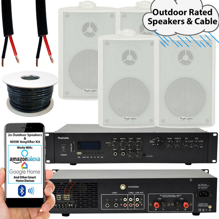 400W LOUD Outdoor Bluetooth System 4x White Speaker Weatherproof Garden Music