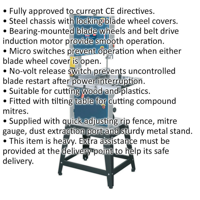 Steel Chassis Professional Bandsaw - 305mm Throat - 550W Motor - Tilting Table Loops