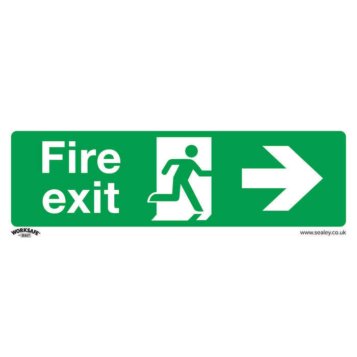10x FIRE EXIT (RIGHT) Health & Safety Sign Self Adhesive 300 x 100mm Sticker Loops