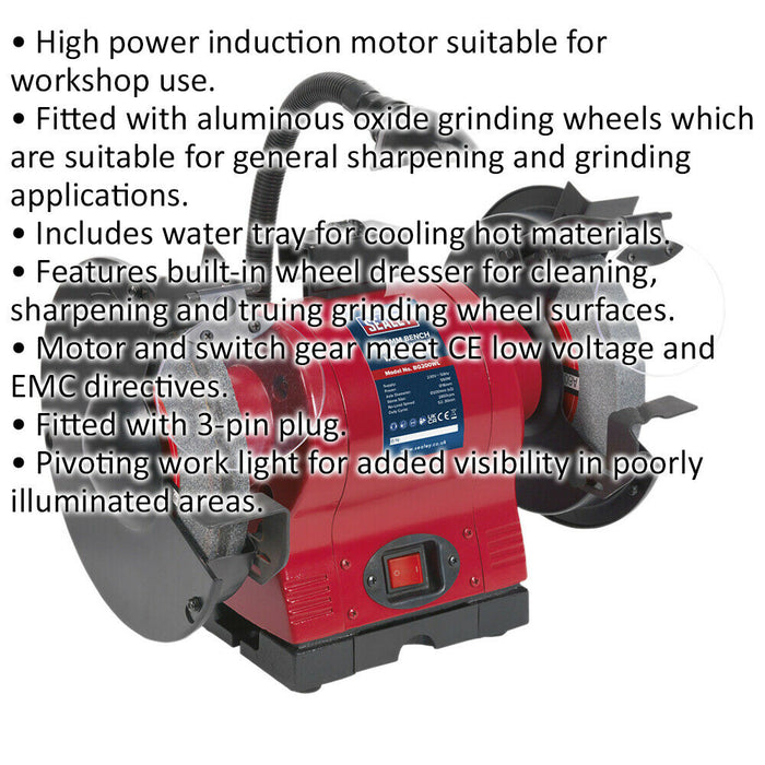 200mm Bench Grinder - 550W High Power Induction Motor - Built-In Wheel Dresser Loops