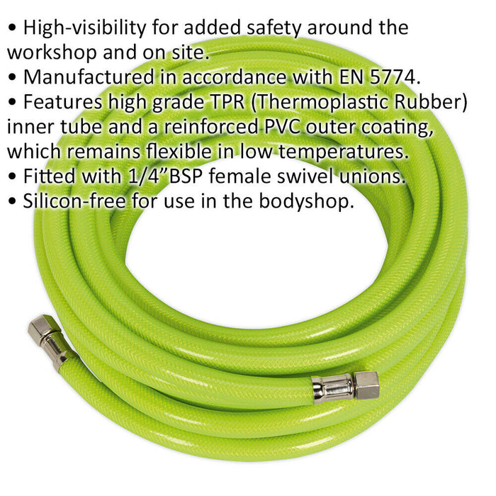 High-Visibility Air Hose with 1/4 Inch BSP Unions - 10 Metre Length - 8mm Bore Loops