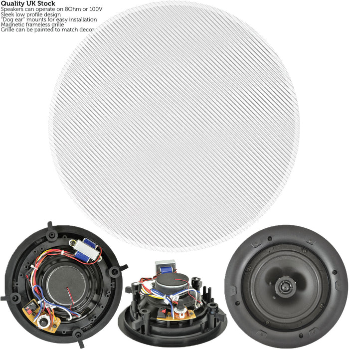 QUALITY 6.5" 100W 2 Way Low Profile Ceiling Speaker 100V & 8Ohm Wall Mount Slim