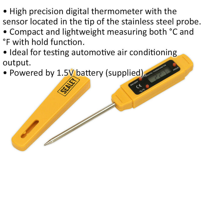 Mini Digital Thermometer - High Precision - Stainless Steel Probe - 1.5V Battery Loops