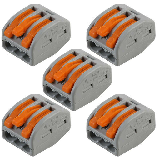 5x 3 Way WAGO Connector 32A Electrical Lever Terminal Block Push Fit Junction Loops