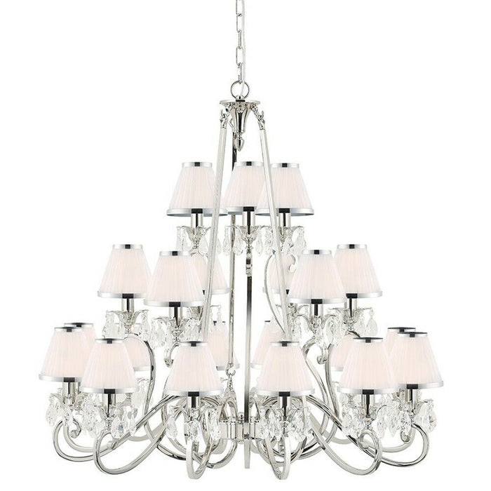 Esher Ceiling Pendant Chandelier Nickel Crystal & White Shades 21 Lamp Light Loops