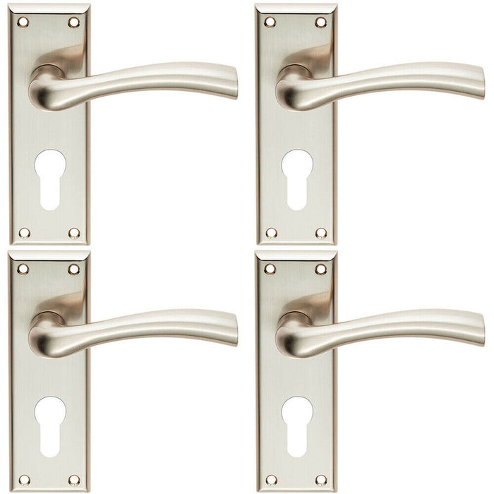 4x Chunky Curved Tapered Handle on Euro Lock Backplate 150 x 50mm Satin Nickel Loops