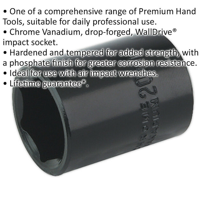 20mm Forged Impact Socket - 1/2 Inch Sq Drive - Chrome-Vanadium Wrench Socket Loops