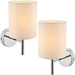 2 PACK Dimmable LED Wall Light Chrome & Off White Shade Modern Lamp Lighting Loops