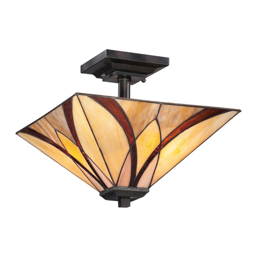 2 Bulb Semi Flush Ceiling Light Tiffany Style Glass Valiant Bronze LED E27 100W Loops