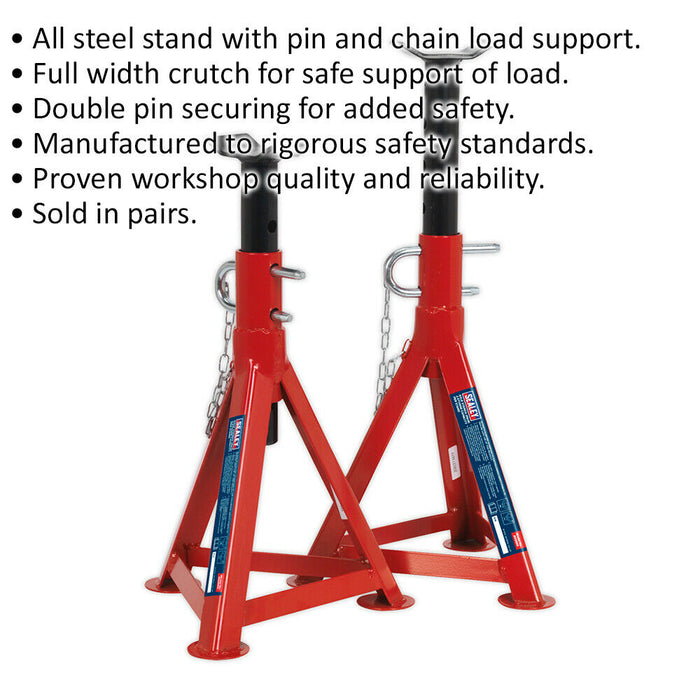 PAIR 2.5 Tonne Axle Stands - Full Width Crutch - 342mm to 500mm Working Height Loops