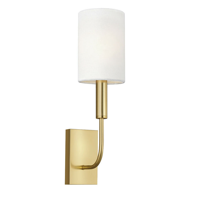 Wall Light White Linen Cylindrical Shade Burnished Brass LED E14 60W Loops