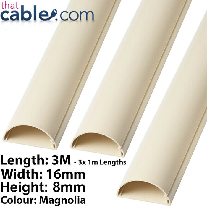 3x 1m (3m) 16mm x 8mm Magnolia Speaker Cable Trunking Conduit Cover AV TV Wall Loops