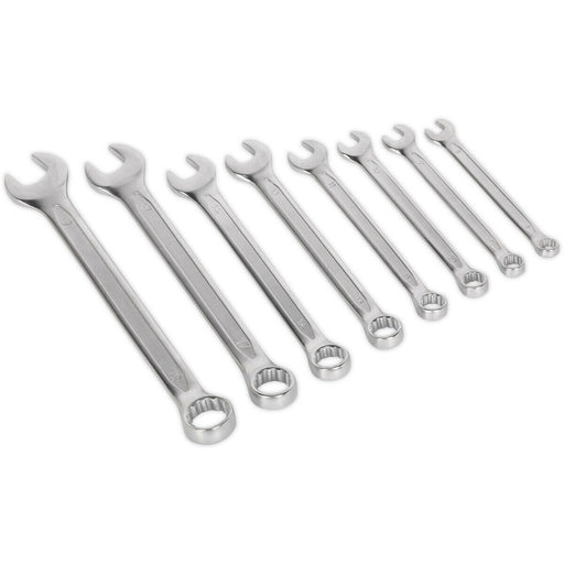 8pc Slim Handled Combination Spanner Set -12 Point Metric Ring Open Head Wrench Loops