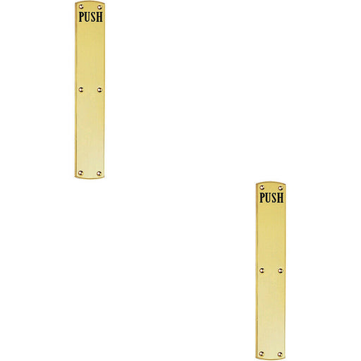2x Traditional Push Engraved Door Finger Plate 457 x 75mm Polished Brass Loops