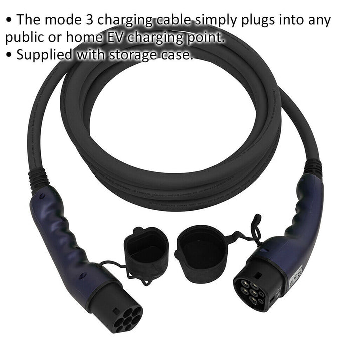5m Electric Vehicle Charger Cable - Type 2 to Type 2 - Storage Case - 32A 3 Ph Loops