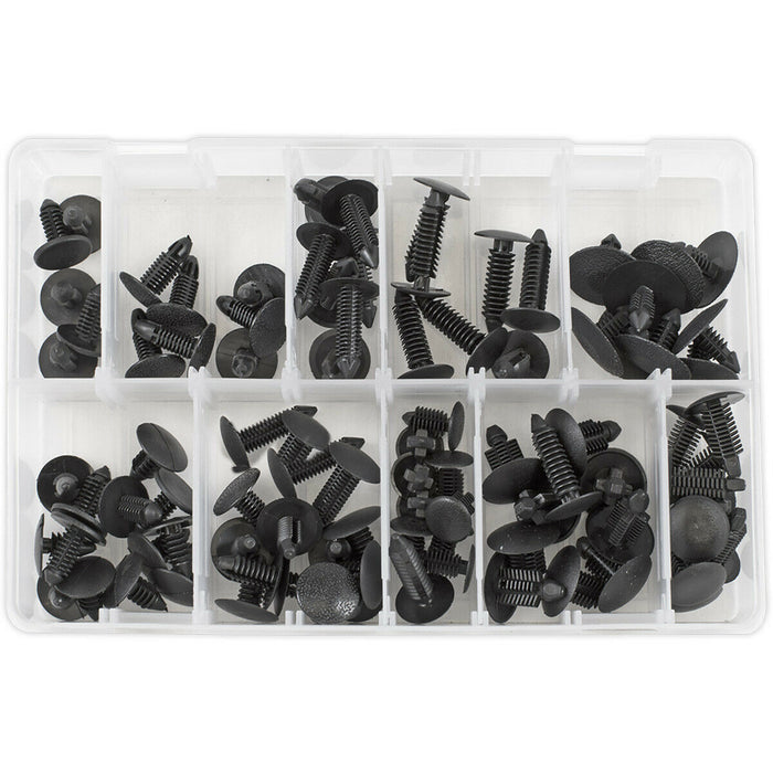 100 PACK Fir Tree Clip Assortment - Various Sizes - Partitioned Storage Box Loops