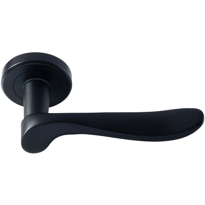 2x PAIR Scroll Shaped Lever Handle on Round Rose Concealed Fix Matt Black Loops