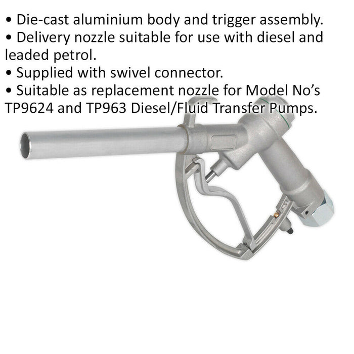 Manual Aluminium Dispenser Nozzle - Diesel & Leaded Petrol - Swivel Connector Loops