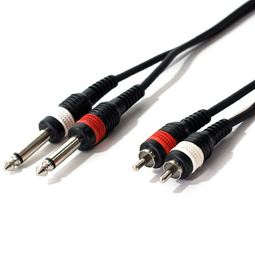 3m 2 RCA PHONO Male to 2x 6.35mm ¼" Jack Plug Cable Lead Mono 6.3mm Mixer Amp Loops