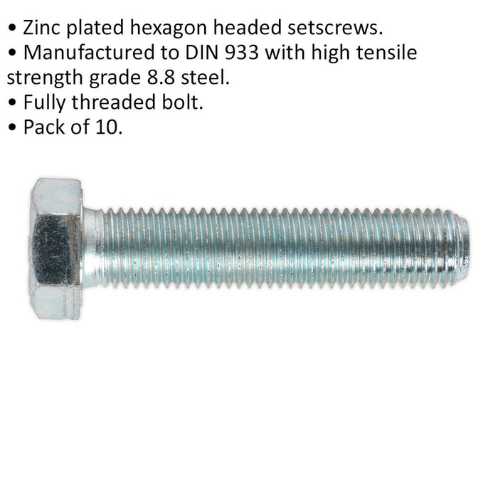 10 PACK HT Setscrew - M16 x 75mm - Grade 8.8 Zinc - Fully Threaded - DIN 933 Loops