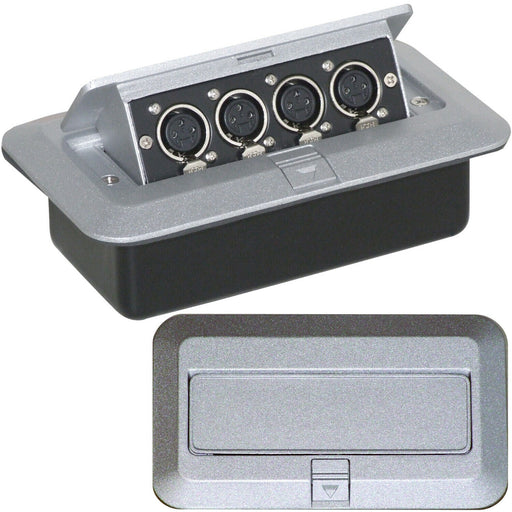PRO Quad XLR Socket Pop Up Wall Floor Plate & Back Box 3 Pin Mic Amp Speaker Loops