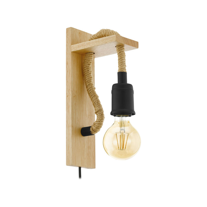 LED Wall Light / Sconce Modern Wood & Rope Hangman Lamp 1 x 10W E27 Bulb Loops