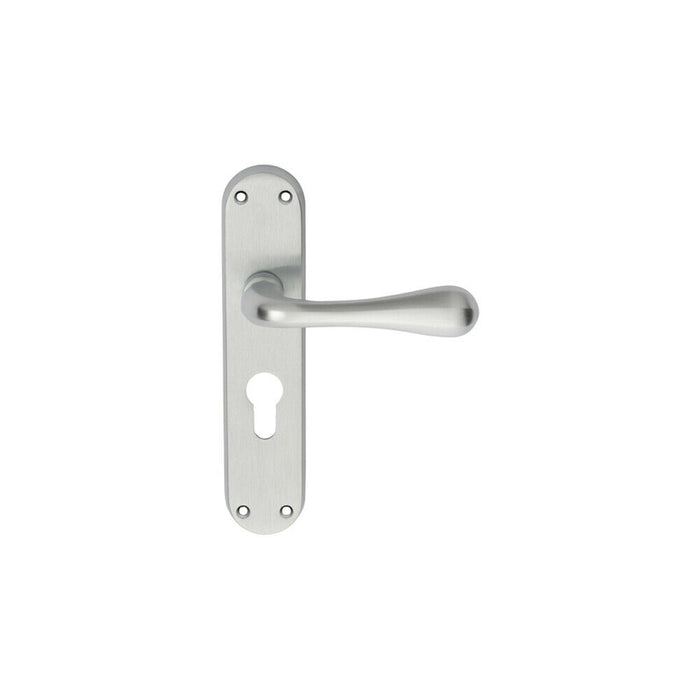4x PAIR Smooth Round Bar Handle on Euro Lock Backplate 185 x 40mm Satin Chrome Loops