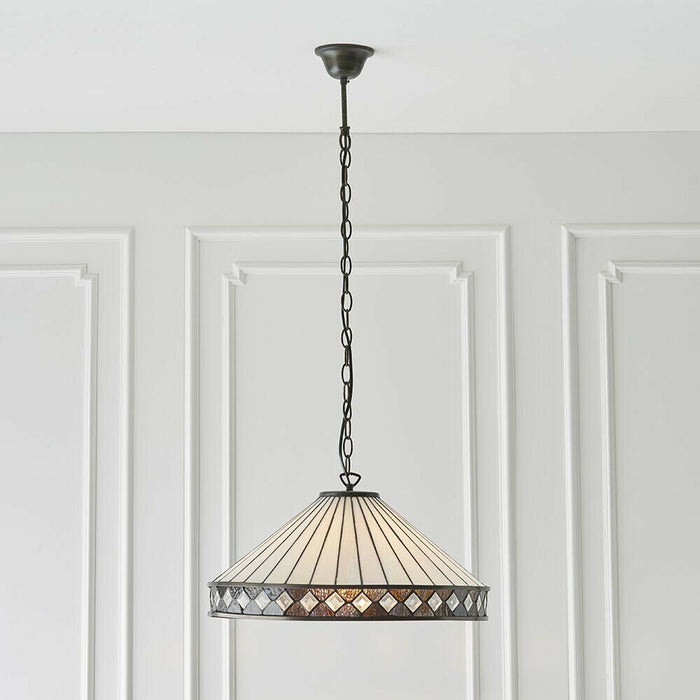 Tiffany Glass Hanging Ceiling Pendant Light Bronze & Natural Simple Shade i00116 Loops