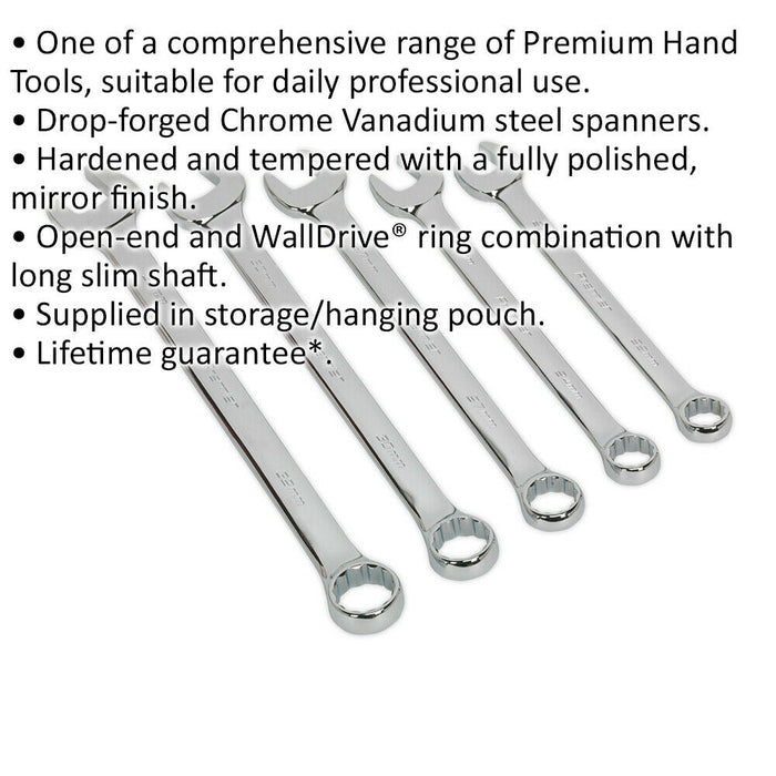 5pc LARGE Combination Spanner Set - 22mm to 32mm - 12 Point Ring & Open Wrench Loops