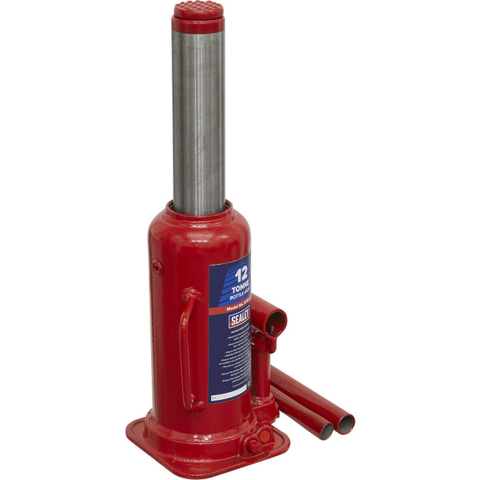 12 Tonne Bottle Jack - Machine Welded Base & Reservoir - 457mm Maximum Height Loops