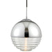 Hanging Ceiling Pendant Light CHROME & RIBBED GLASS Sphere Ball Lamp Bulb Holder Loops