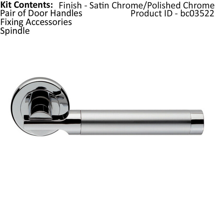 PAIR Round Bar Handle on Chamfered Edged Round Rose Satin & Polished Chrome Loops