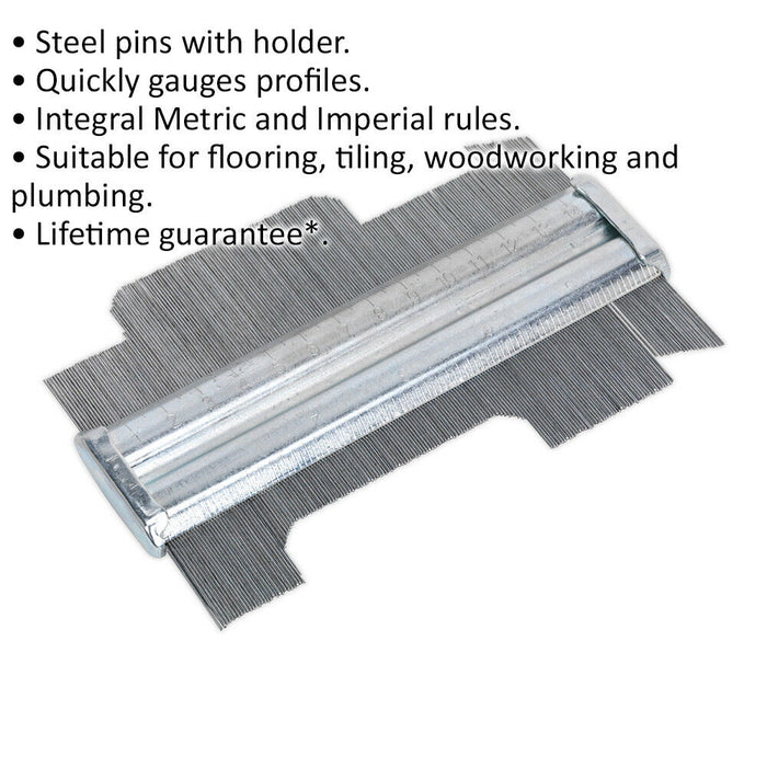 Steel Pin Profile Gauge - Metric & Imperial Rule - 150mm Length - Flooring Gauge Loops