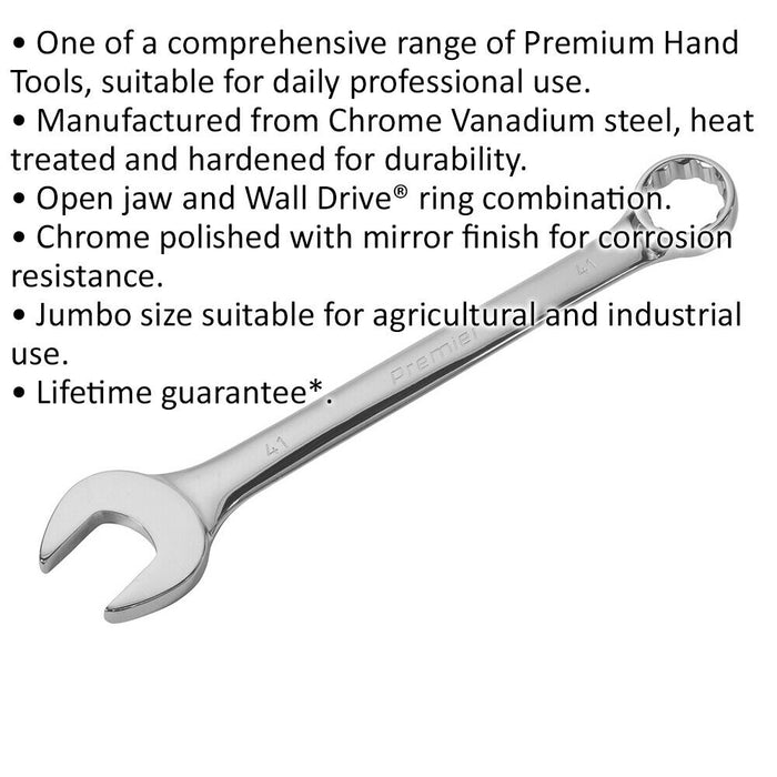 41mm EXTRA LARGE Combination Spanner - Open Ended & 12 Point Metric Ring Wrench Loops