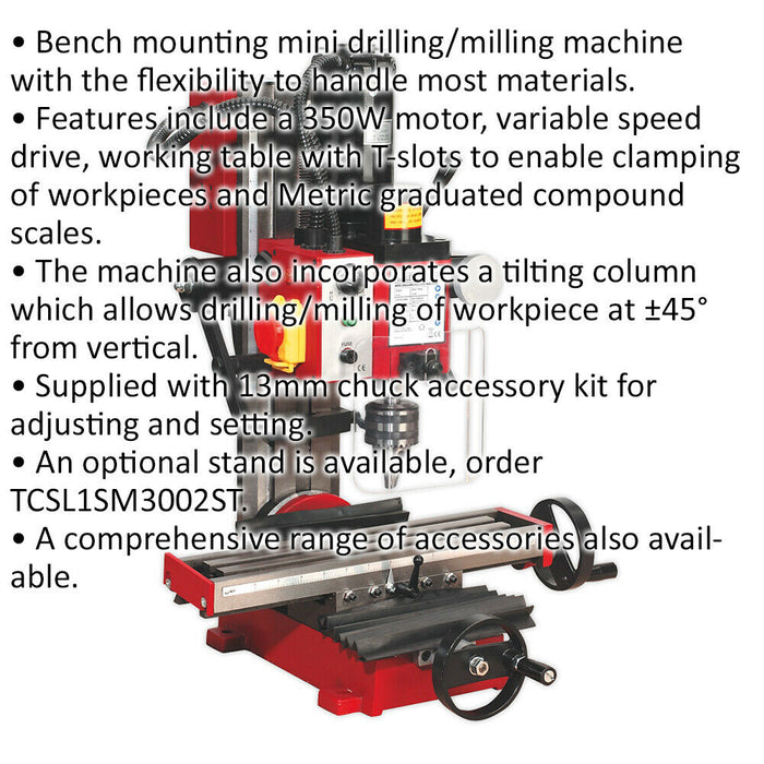 Mini Drilling & Milling Machine - 350W Motor - 13mm Chuck - Variable peed Drive Loops