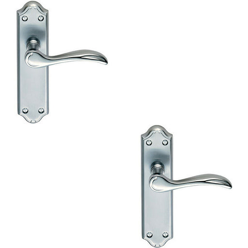 2x PAIR Curved Door Handle Lever on Latch Backplate 180 x 45mm Satin Chrome Loops
