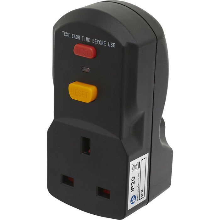 Single 230V Socket RCD Safety Adaptor - 2990W Max Load - Cut Out Protection Loops