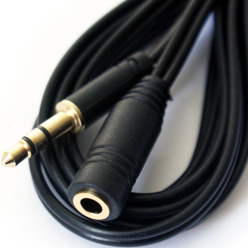 1.5M 3.5mm Slim Jack Plug to Socket Headphone Extension Cable Gold Lead Loops
