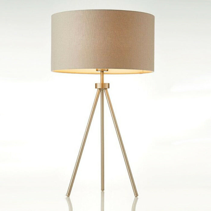 Modern Tripod Table Lamp Nickel & Grey Shade Slim Metal Leg Bedside Desk Light Loops