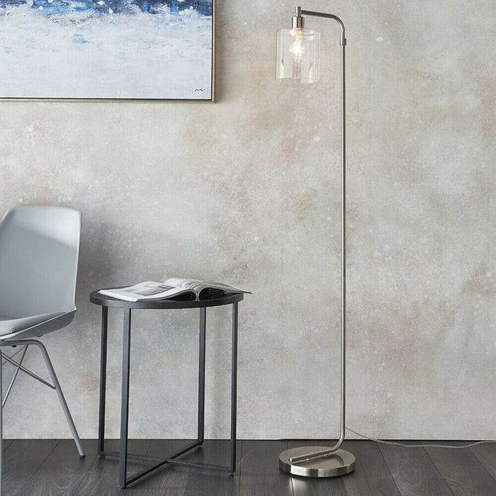 1.5m Curved Floor Lamp Brushed Nickel & Glass Shade Free Standing Living Room Loops
