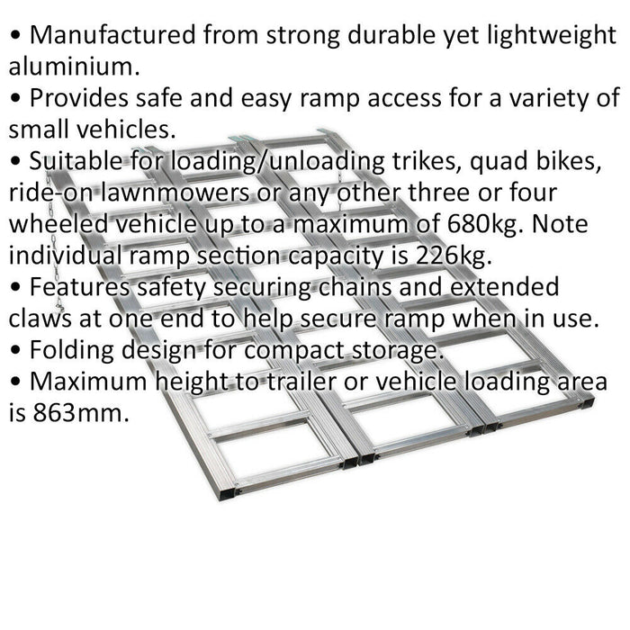 Wide Tri-Folding Aluminium Loading Ramp - 680kg Capacity - Compact & Lightweight Loops