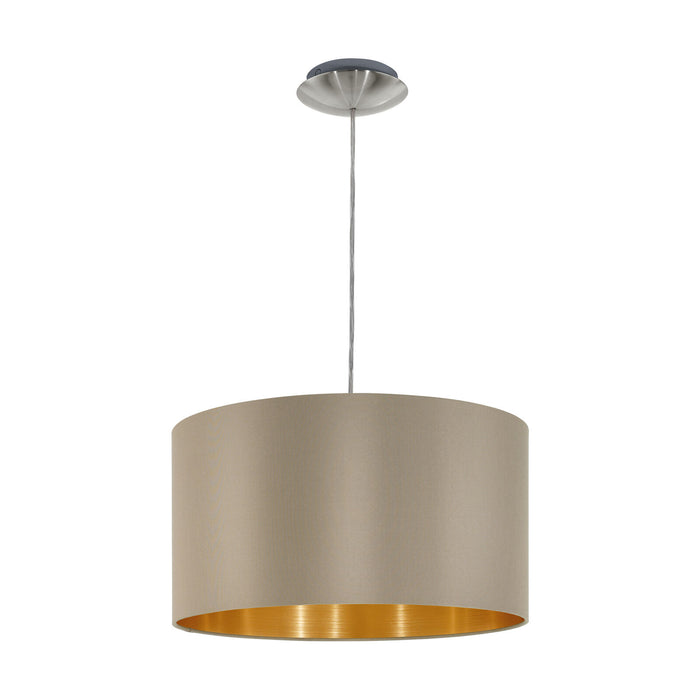 Pendant Light Colour Satin Nickel Steel Shade Taupe Gold Fabric Bulb E27 1x60W Loops