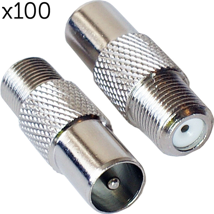 100x TV Aerial Male Plug To F Connector Female Socket Adapter Converter Screw On Loops