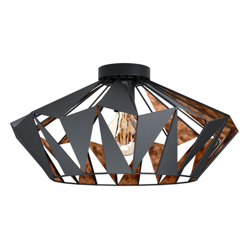 Semi Flush Ceiling Light Black & Copper Geometric Shade 1 x 60W E27 Bulb Loops
