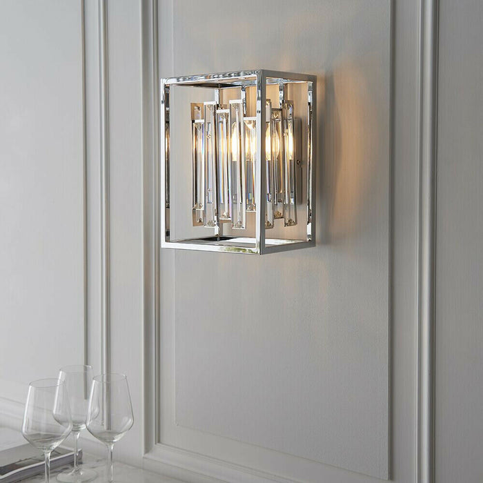 Glass Wall Light Clear Crystal & Chrome Plate 40W E14 Dimmable Living Room Loops